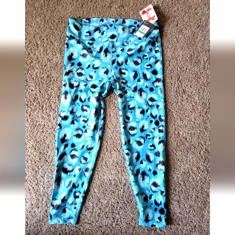 UNDER ARMOUR Blue teal Compression Yoga Workout CAPRI PANTS L Youth legging